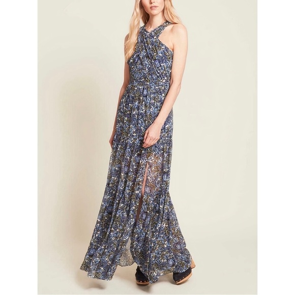 Veronica Beard Maxi Silk Floral Halter-Neck Florencia Dress - Picture 3 of 8